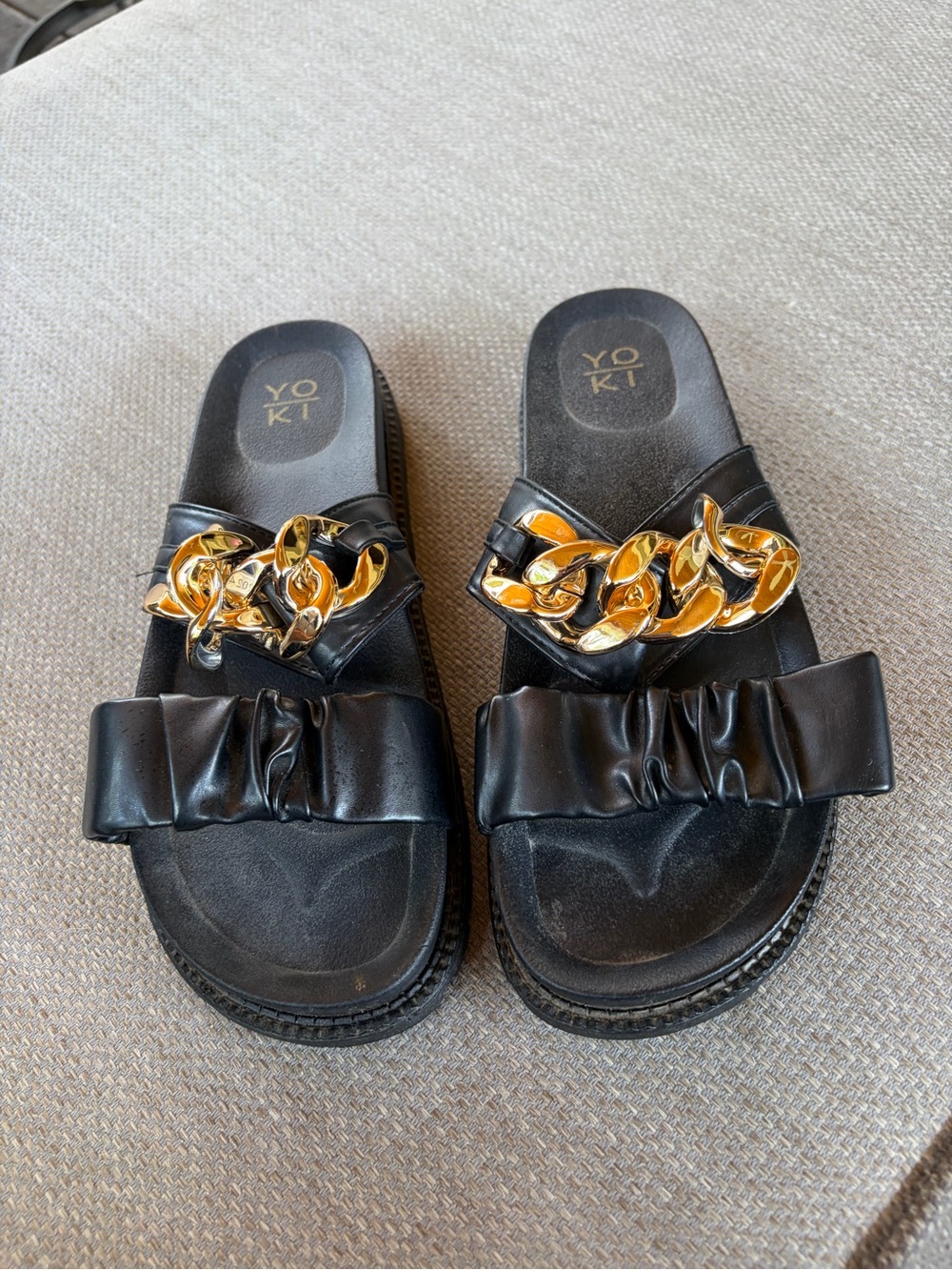 Yoki Black Slide Mules with Gold Chain Accent (Euro 42- size 11)